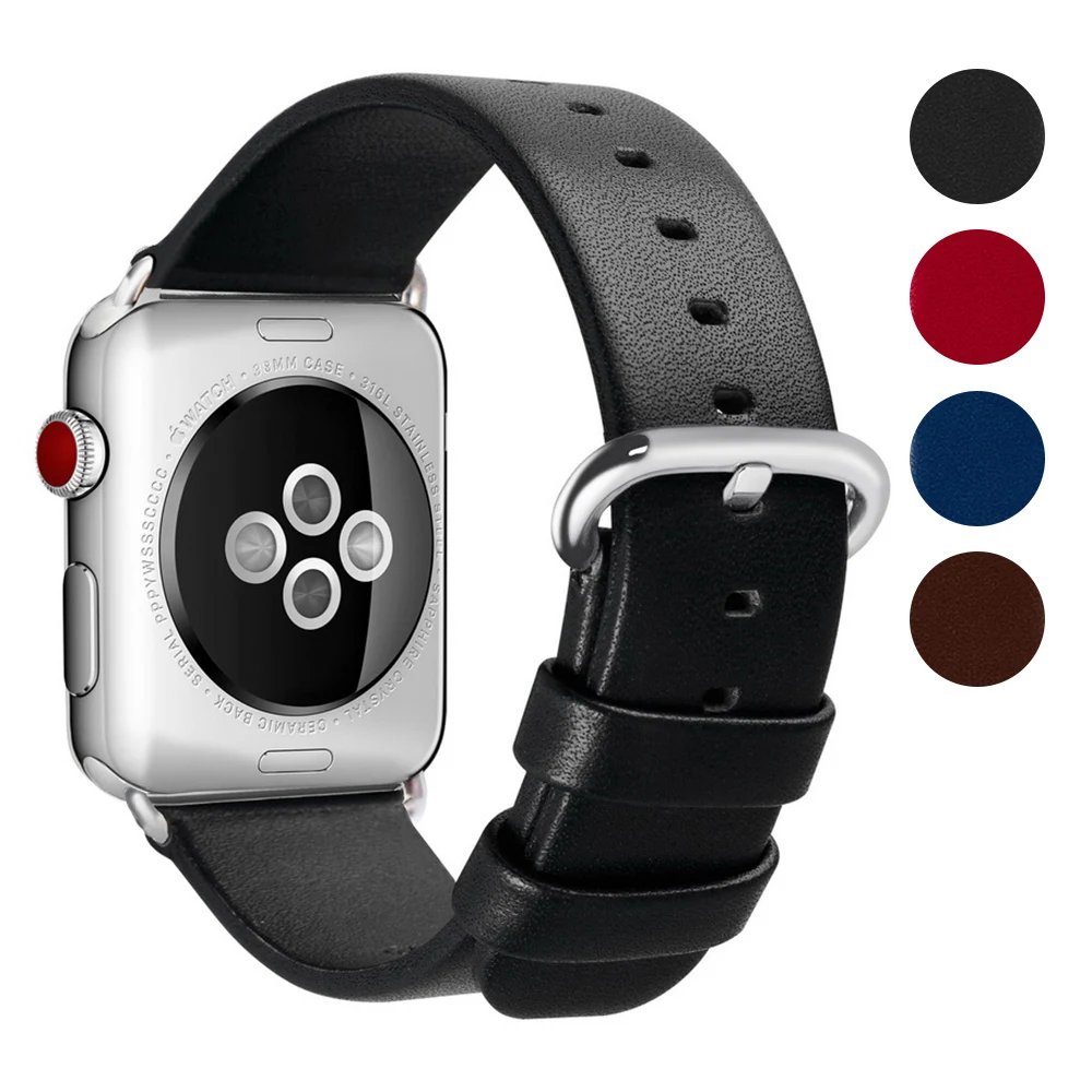 Ремешок из натуральной кожи для apple watch Series 3 2 1 42 мм браслет нержавеющей стали