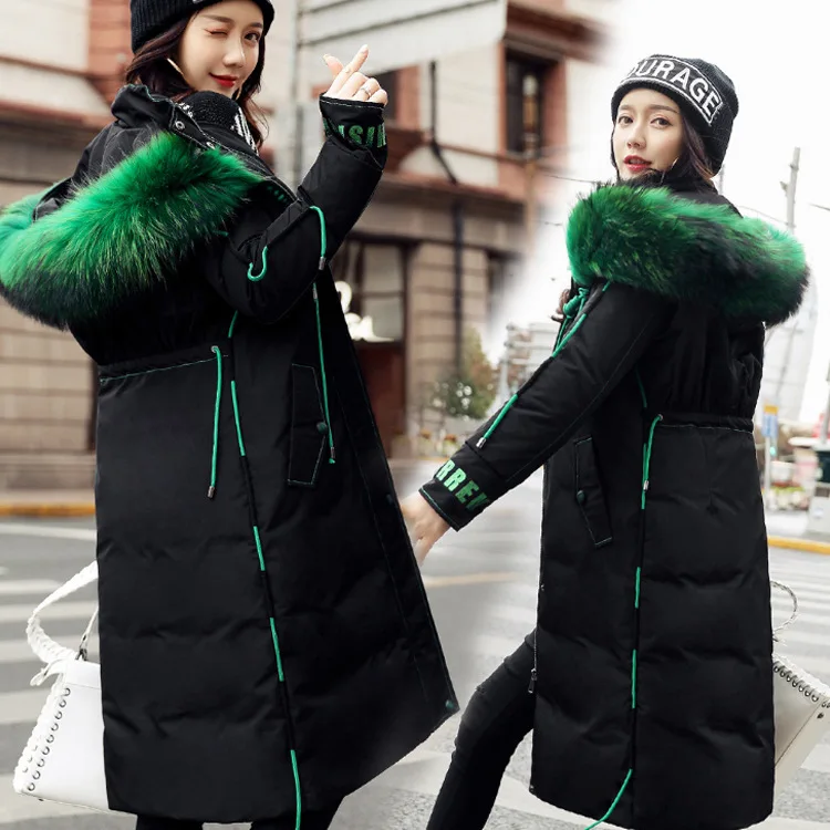 

Large raccoon dog fur collar hooded fashion winter down jackets women down coats outerwear 2019 autumn winter
