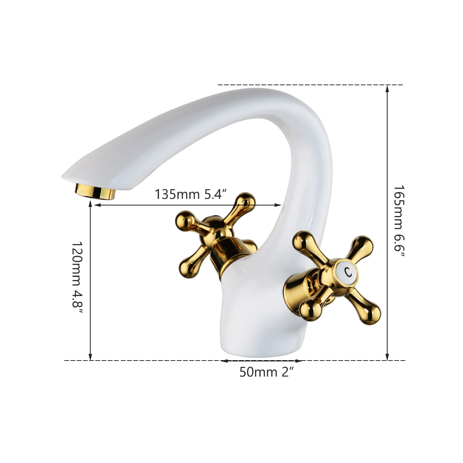 YANKSMART Bathroom Faucet Solid Brass Golden Polished Dual Handles Bathtub Deck Mounted Basin White Mixer Water Tap | Строительство и