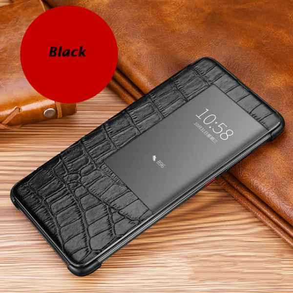 Умный флип-чехол с функцией автоматического сна для huawei mate 20/20 Pro/20 Lite, роскошный чехол из натуральной кожи с крокодиловым узором - Цвет: Черный