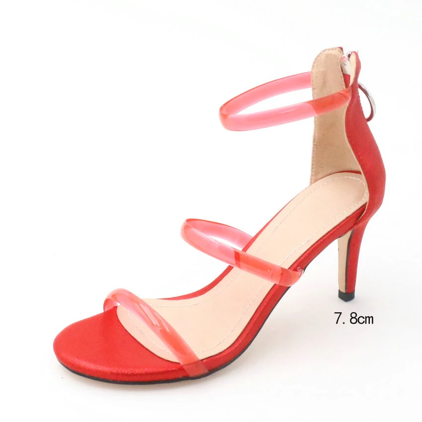 Red 7.8cm QUTAA/ г. Свадебные туфли женские босоножки женская обувь из искусственной кожи на тонком высоком каблуке с открытым носком на молнии сексуальные женские сандалии размер 34-43 - Цвет: Red 7.8cm