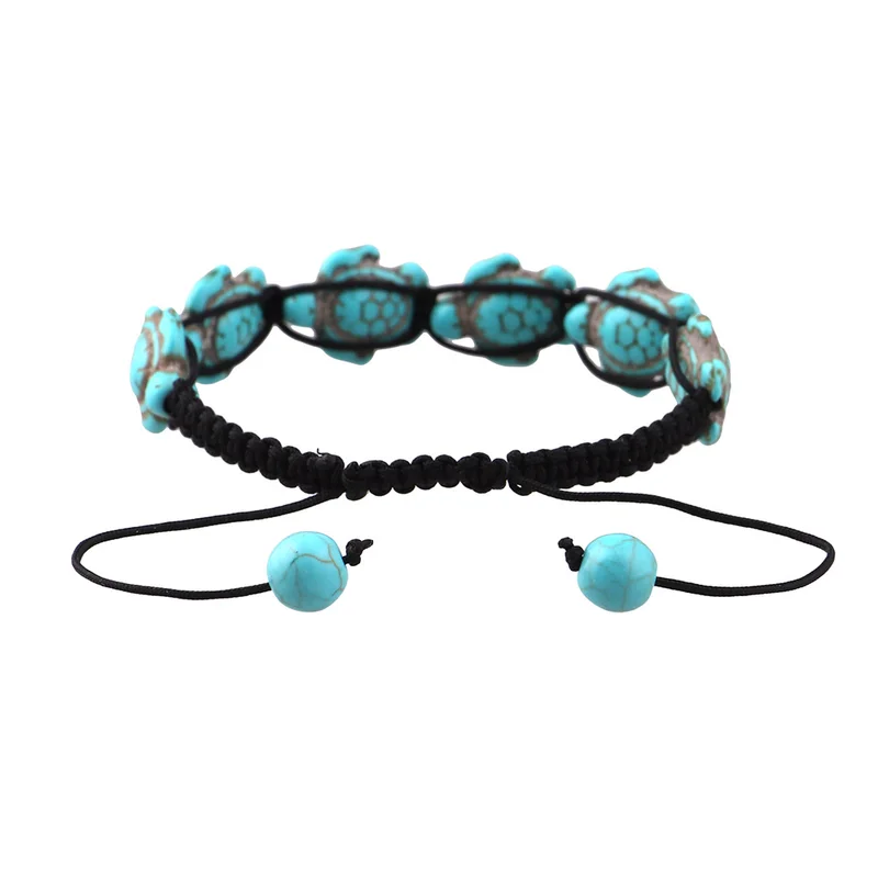 Natural Stone Turtle Charm Bracelet Handmade Weaving Bohemia Style Lace-up Adjustable Animal Bracelets For Women | Украшения и