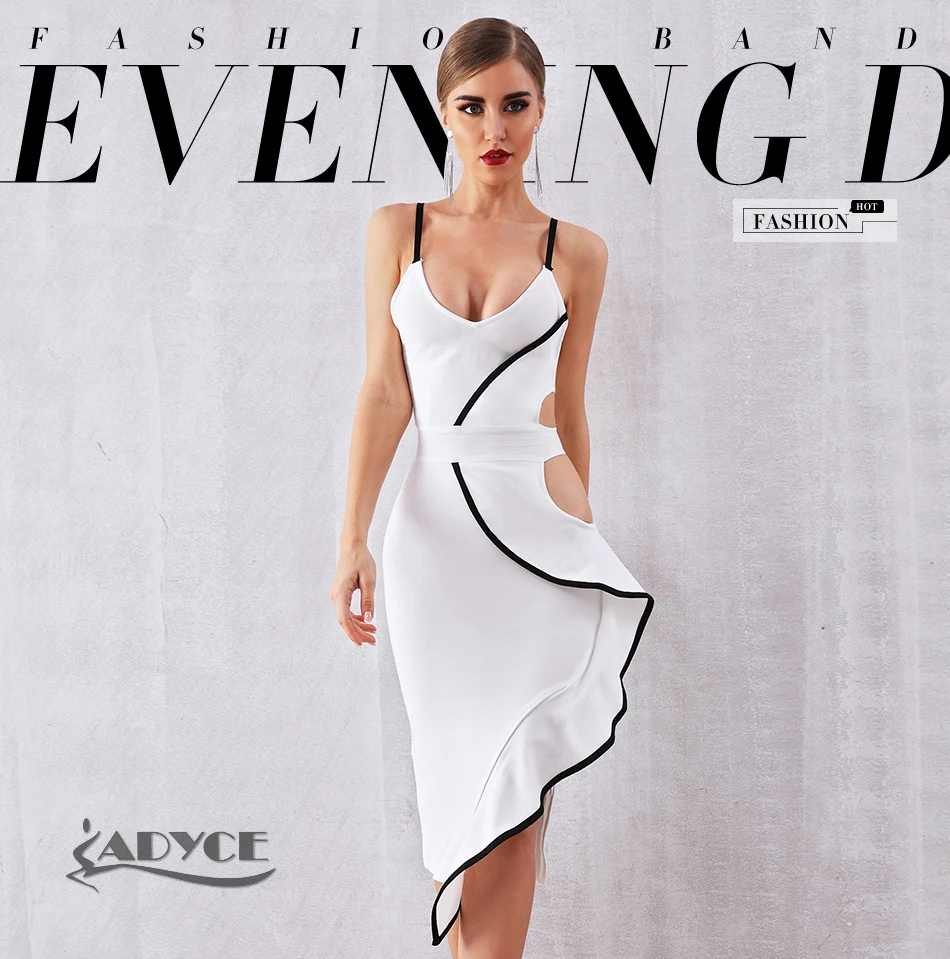 ADYCE, летнее женское Бандажное платье, Vestidos,, новое, сексуальное, без рукавов, с оборками, с вырезом, на бретелях, бодикон, знаменитости, Подиумные, вечерние, платья