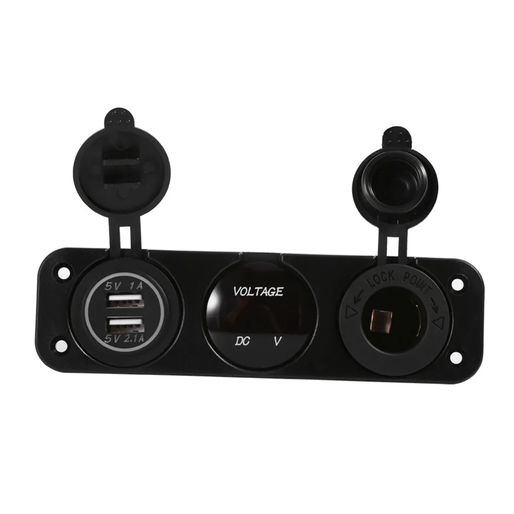 Водонепроницаемый автомобиль Лодка 3 отверстия панель двойной USB зарядное устройство синий светодиодный вольтметр 12 в прикуриватель