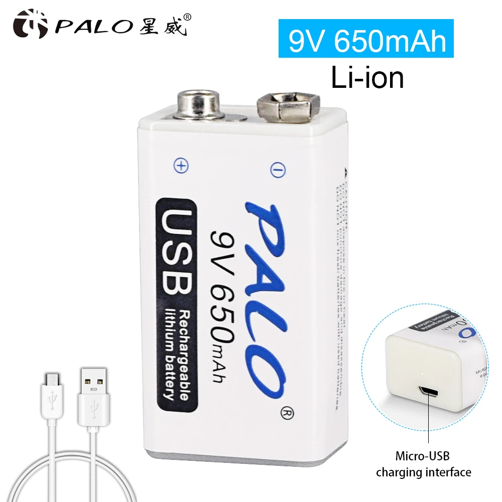 PALO 9v 650mah батарея USB 9В литий-ионная литиевая батарея аккумуляторная батарея 6f22 батарея для микрофон Пульт дистанционного управления