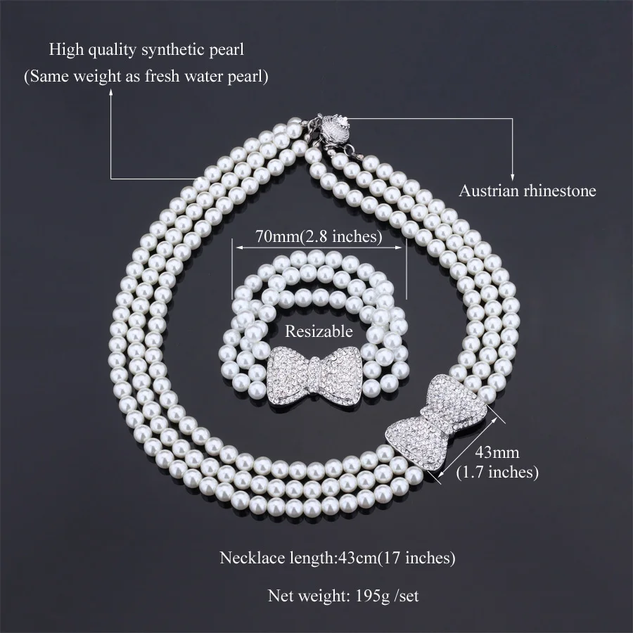 Жемчужные Ювелирные наборы для женщин Бусы Многослойные ожерелья браслет стразы