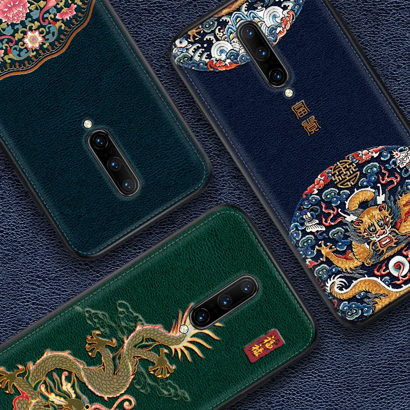 Luxury Soft Leather Case For OnePlus 7 7pro Phone Cases Silicone Shockproof Traditional Auspicious Protective Cover Shell | Мобильные