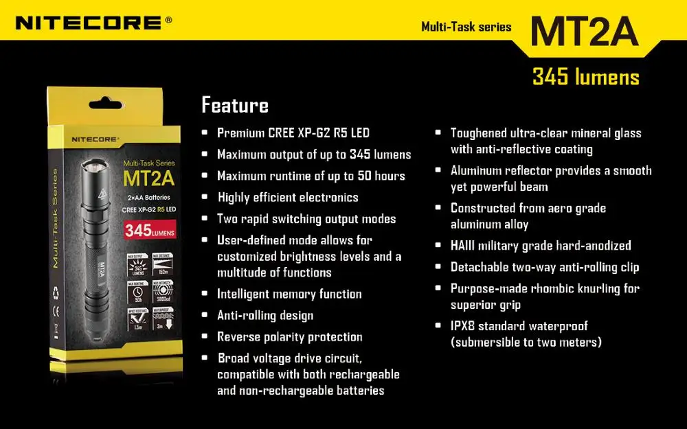 Бесплатная доставка распродажа! Фонарик Nitecore MT2A CREE XP G R5 светодиодный фонарик с 3