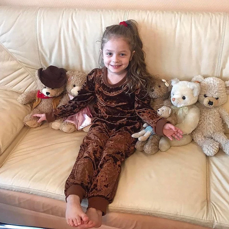 2019 two pieces of European and American girls spring autumn striped sports suit including children golden fleece sweate pant | Детская