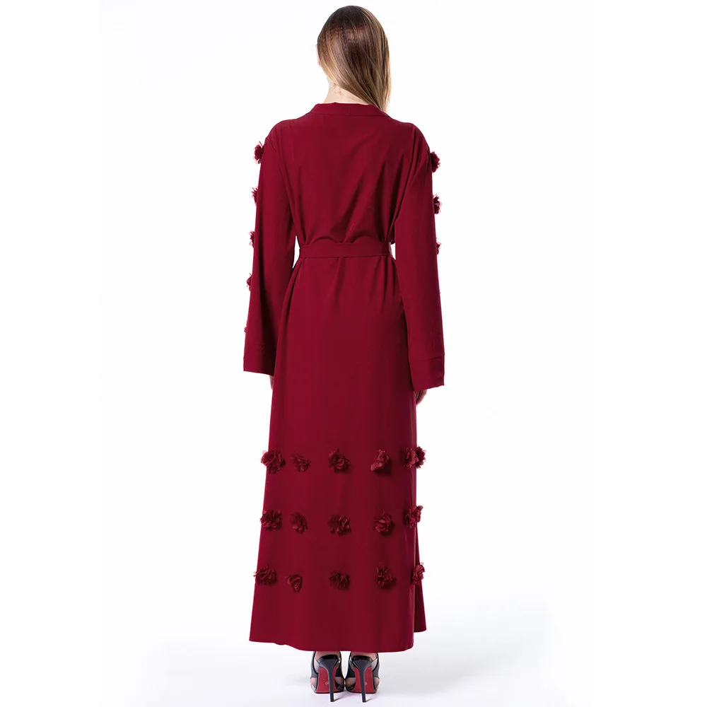 

TUHAO Floral Appliques Loose Streetwear Women Cardigan Windbreaker 5XL Trench Coat With Sashes X-Long Muslim Robes Femme TD1623