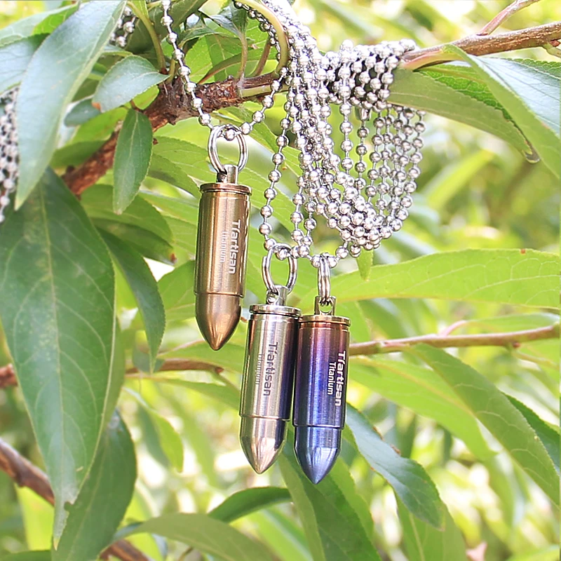 

Tiartisan Outdoor Camping Accessories Portable Titanium Bullet Pendant Waterproof box with Keychain and necklace