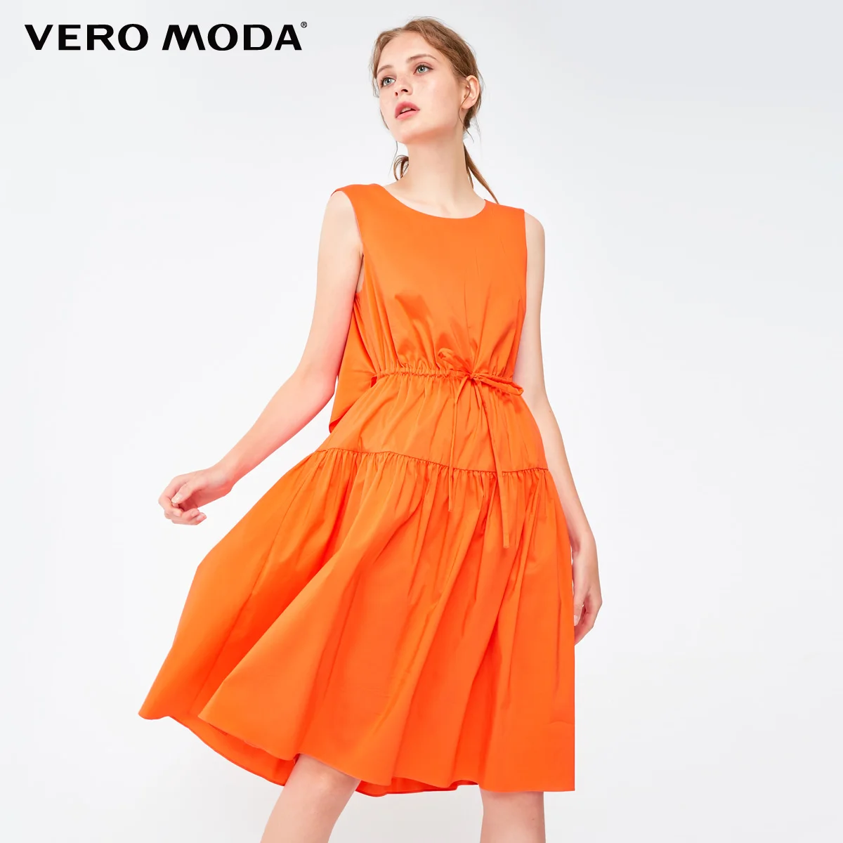 Outrageous orange Vero Moda женские декоративные шнурок без рукавов трапециевидной формы миди платье чистый платье | 31837A512 - Цвет: Outrageous orange