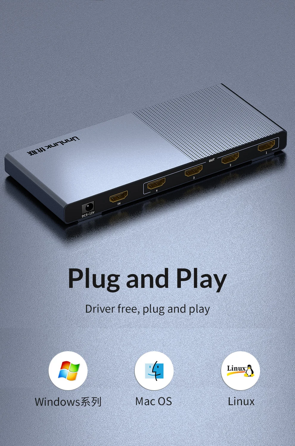 Разветвитель Unnlink HD mi 1X4 HD mi 2,0 UHD 4 k@ 60 Гц 4:4:4 HDR HDCP 2,2 18Gbp 3D для светодиодный проектор Smart tv mi box ps4 xbox one switch