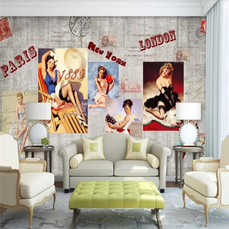 

Custom Mural Wallpaper Retro Style Character Wooden Board Background Wall Painting