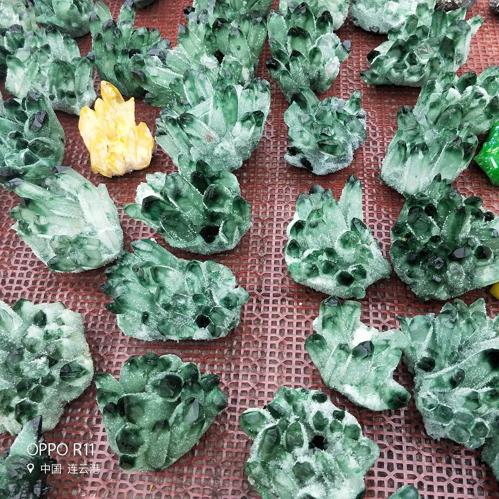 

Green Phantom Quartz Crystal Cluster Specimen Natural Quartz Mineral Green Crystal Cluster