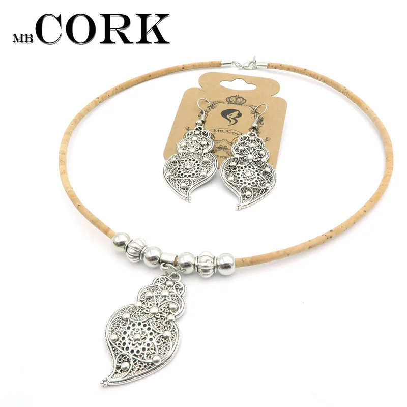 Ожерелье и серьги в форме сердца из натурального пробкового дерева|jewelry sets|set
