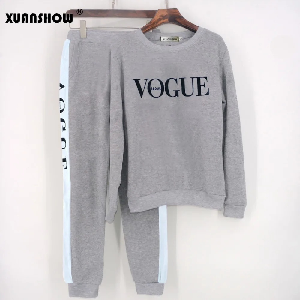 XUANSHOW спортивный костюм женский 2019 Осень зима Женский VOGUE Письмо напечатано 0
