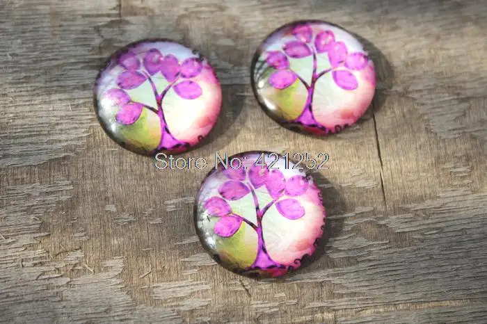 Стеклянные кабошоны ручной работы с изображением дерева жизни 3 шт. 25 мм