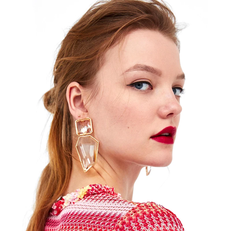 Vodeshanliwen Fashion Brand Transparent Geometric Crystal Big Earrings For Women New za Statement Dangle Accessories | Украшения и