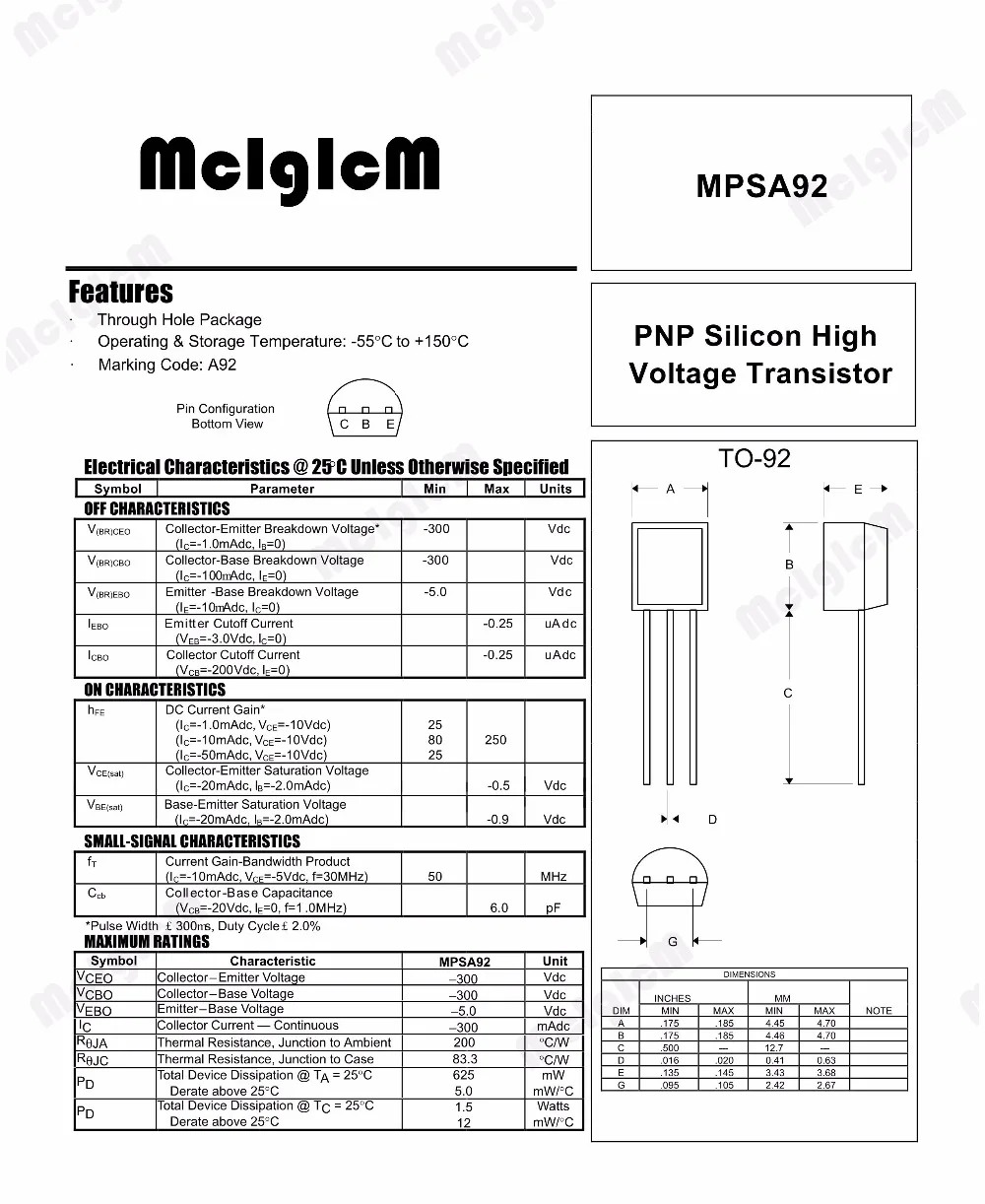 MCIGICM 5000 шт. mpsa92 A92 триодный транзистор TO-92 300 А в pnp оригинальный новый | Электронные