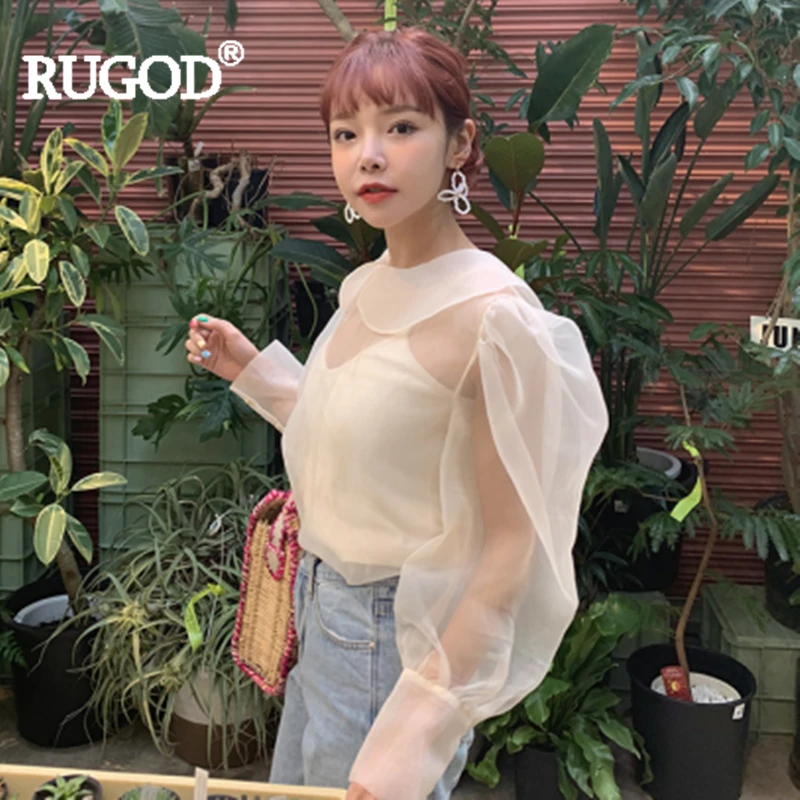 RUGOD 2019 женская шифоновая блузка + жилет Топ Питер Пэн воротник сладкий прочный