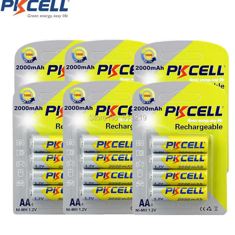 

24Pcs 6Card PKCELL 2A Bateria Baterias NI-MH 2000mAh 1.2V AA Rechargeable Battery