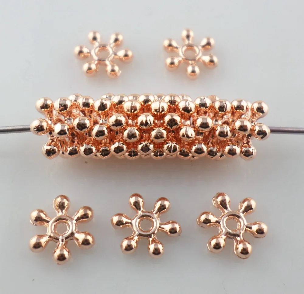 100 шт Розовое золото металлические снежинки цветок россыпью бусины 8 мм ювелирных