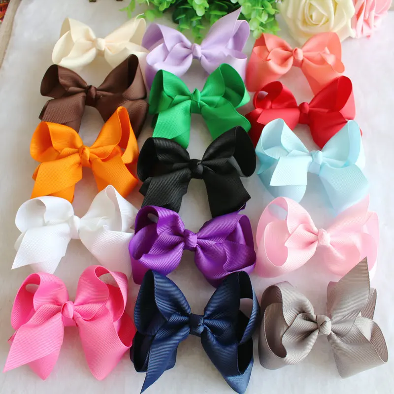 4 inch 15 pcs/lot cute hair bows polyester grosgrain ribbon hairbows with clips colors | Дом и сад