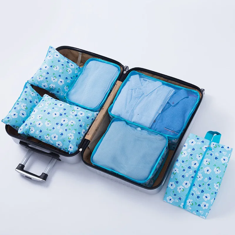 Sky blue flower Ruputin 7 шт./компл. дорожная сумка-Органайзер Сумка Одежда аккуратный сумка для хранения Чемодан чемодан чехол Косметика Коробка нижнего белья, аксессуары для путешествий - Цвет: Sky blue flower