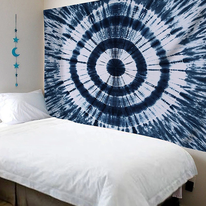 Современный гобелен из полиэстера 3D Печатный синий абстрактный настенный с