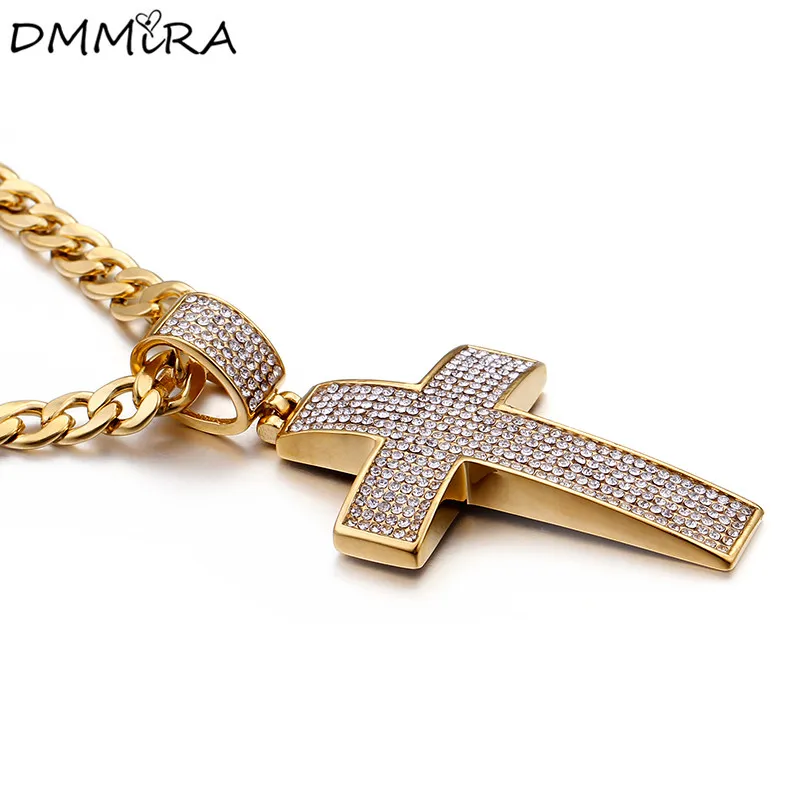 Модная женская и Мужская подвеска с белым кристаллом крест из нержавеющей стали