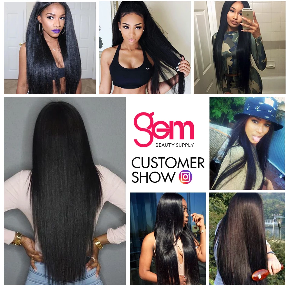 Бразильские прямые волосы пучки с закрытием 4 натуральные GEM beauty Non remy наращивание