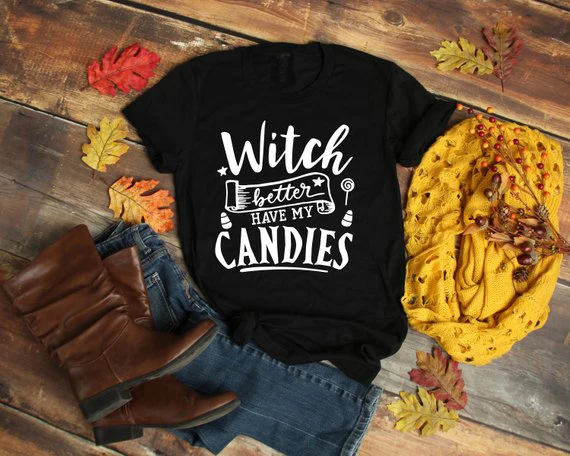 Женские Хэллоуин рубашка лучше ведьма есть мои конфеты осенняя футболка для