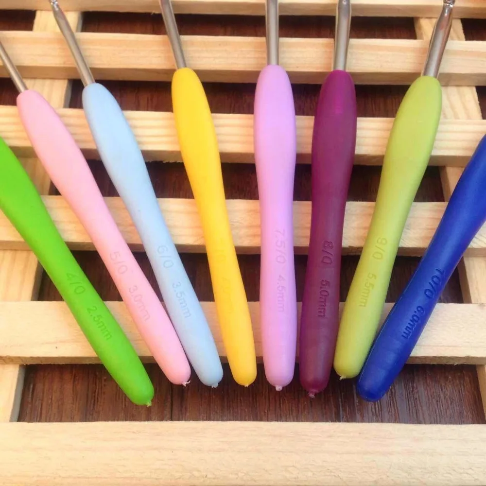 8 размеров/комплект цветные мягкие крючки из АБС и металла|set colores|metal crochetcraft weaving |