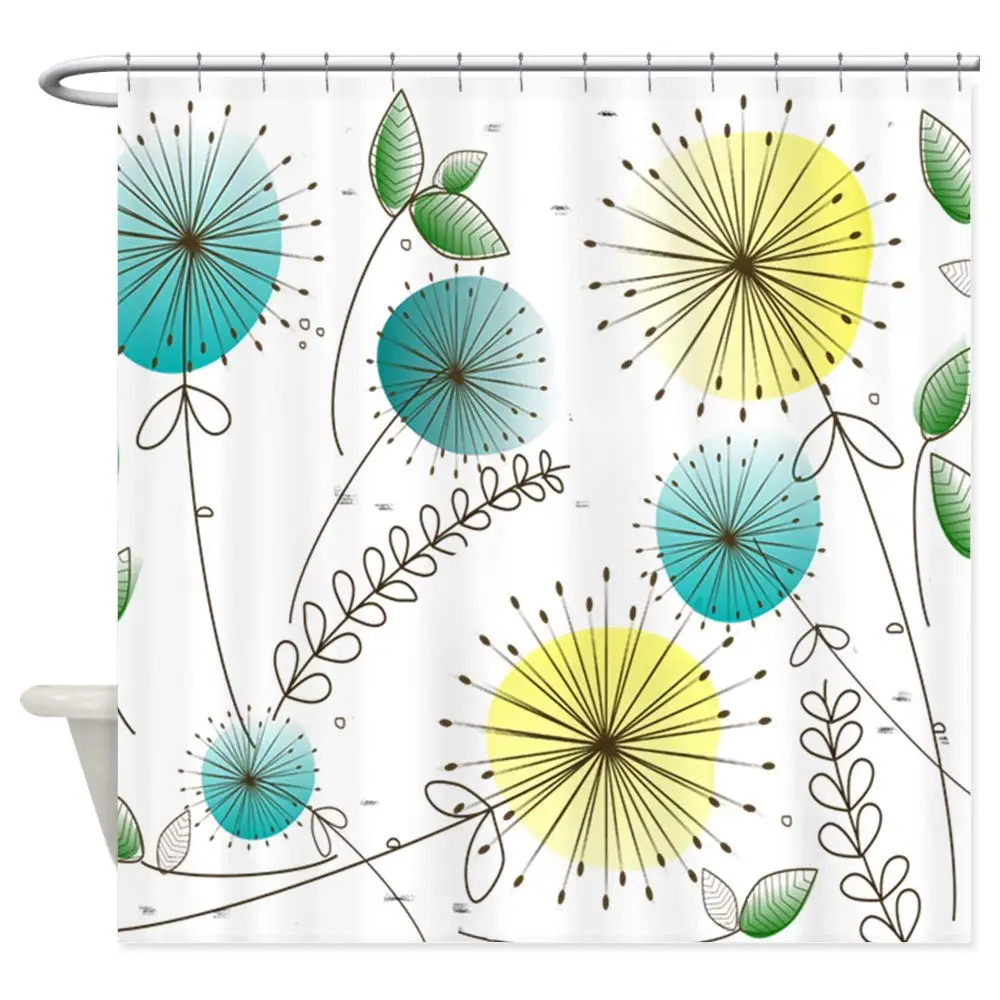 

Mid Century Dandelion Clocks Decorative Fabric Shower Curtain