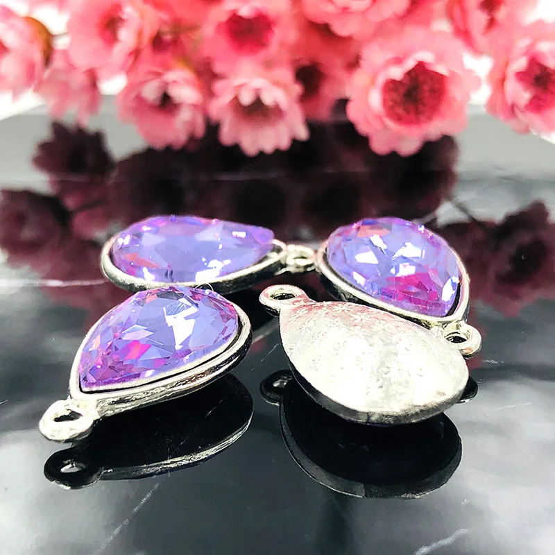 Стразы с фиолетовыми кристаллами для шитья сплав в форме капли одним отверстием