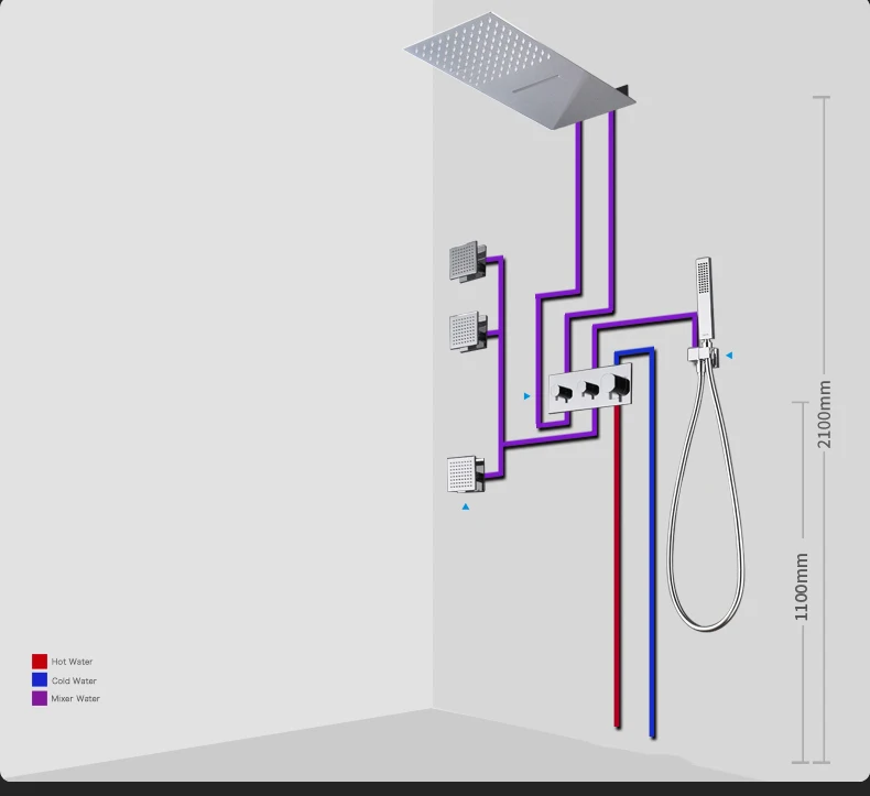 HPB 250x550 см 4 функции настенный водопад Дождь душ набор с handshower холодной и горячей воды смеситель с струей тела HP8012A