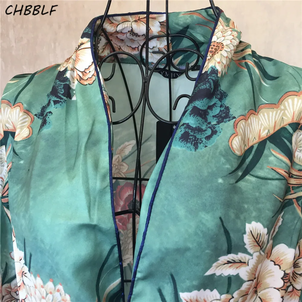 Новое весеннее кимоно с отложным воротником пальто принтом винтажное поясом