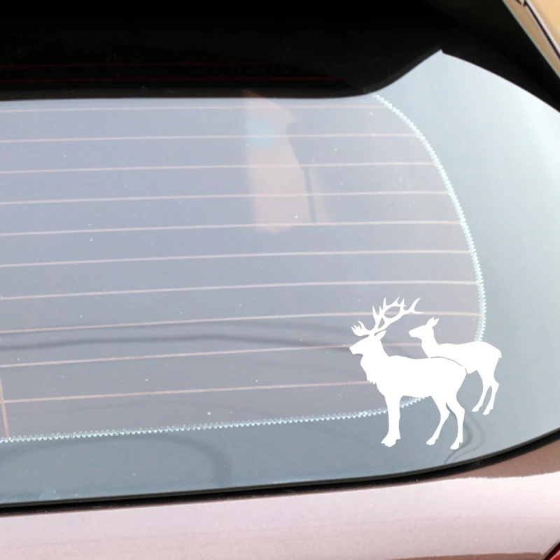 

YJZT 16.8CM*16.9CM Male Deer And Female Deer Decor Car Door Car Sticker Vinyl Decal Black/Silver C4-1954