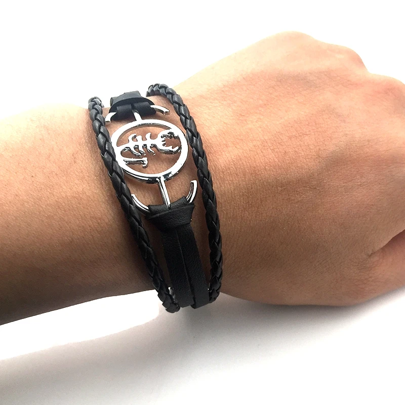 2018 Новинка ручной работы черный кожаный браслет высокого качества Скорпион Шарм