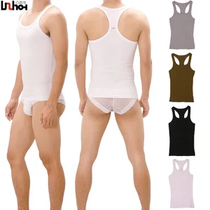 Майка мужская из лайкры и хлопка, пикантный однотонный дышащий жилет с круглым вырезом, без рукавов, летняя футболка