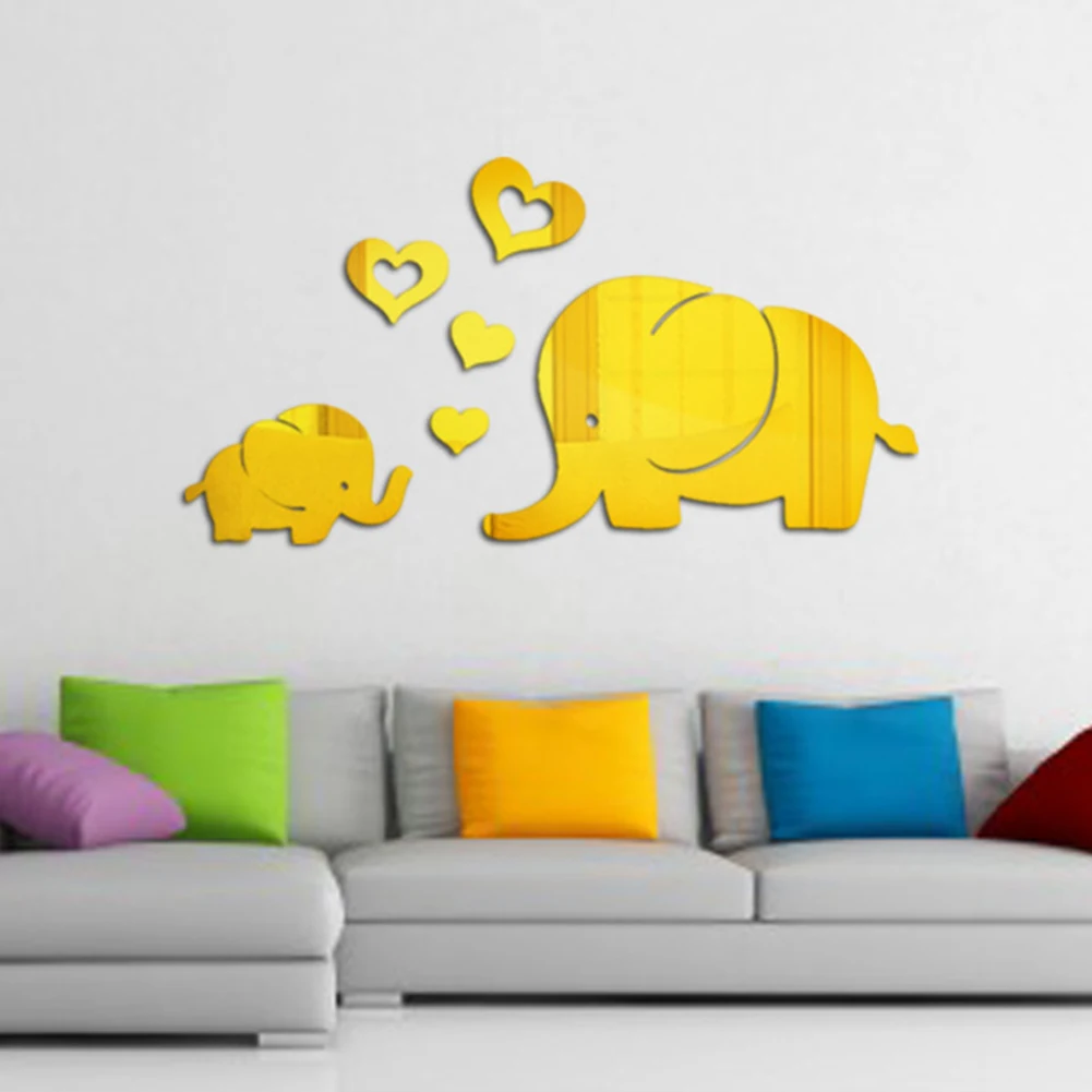 60*45cm New 3d Acrylic Decoration Love Small Elephant and heart Mirror Paste | Дом и сад