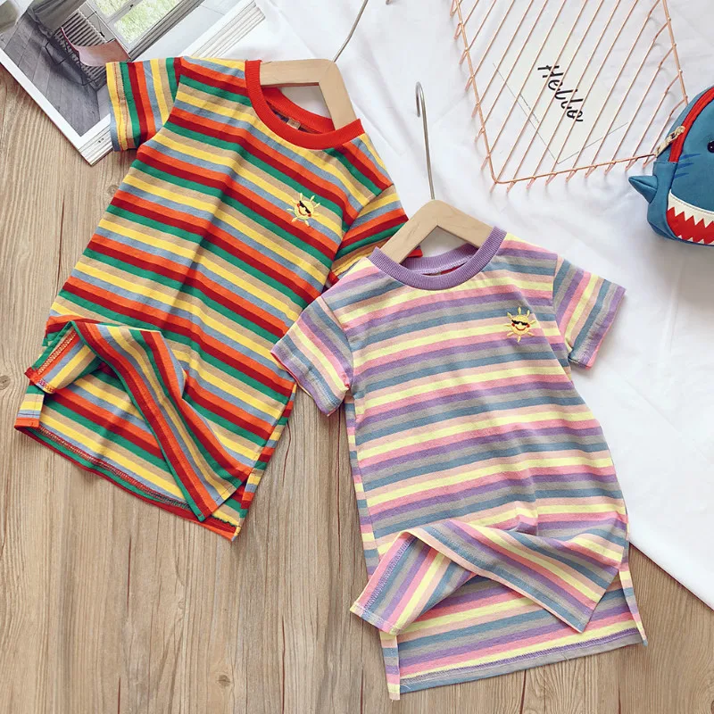 Детское платье с короткими рукавами Радужное из 100% хлопка для девочек детские