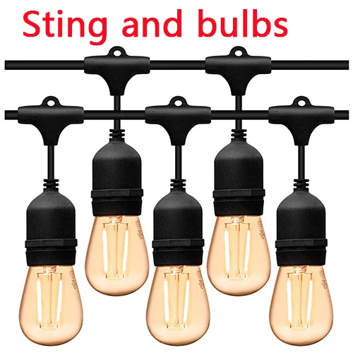 String and bulb Водонепроницаемый 5 м 10 м светодиодный светильник гирлянды для помещений и улицы, коммерческий класс E27 уличный сад, задний двор, праздничное освещение гирлянда - Испускаемый цвет: String and bulb