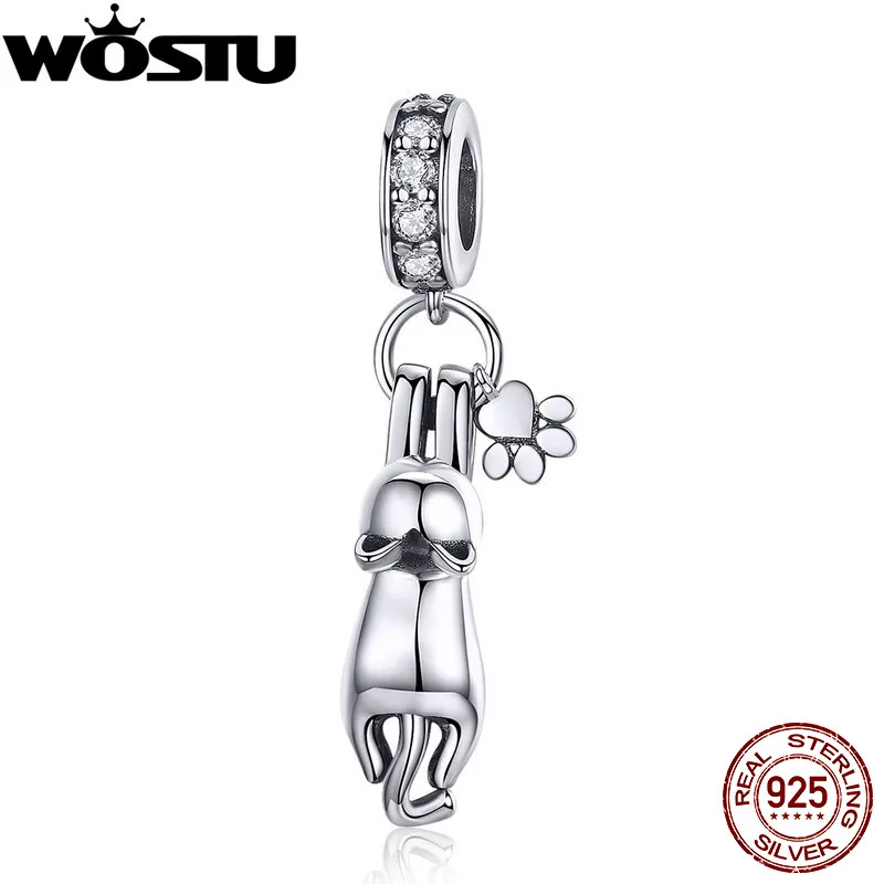 WOSTU,, Стерлинговое Серебро, милый кот, ПЭТ, попринт, Висячие Подвески, подходят для серебряных браслетов, ожерелья, ювелирных изделий, изготовление подарков, FIC930