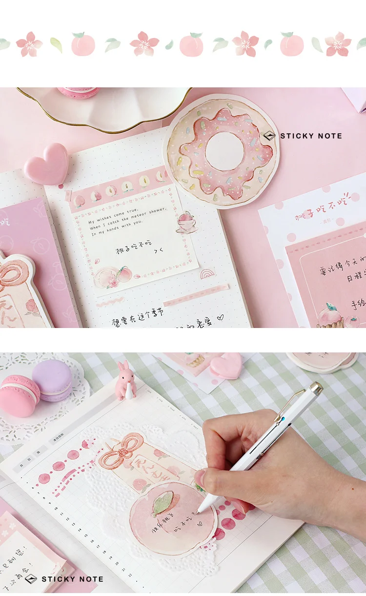 7 pcs Pink Peach sticky note set memo pad Donuts Icecream Adhesive notepad marker post Stationery Office School supplies A6622