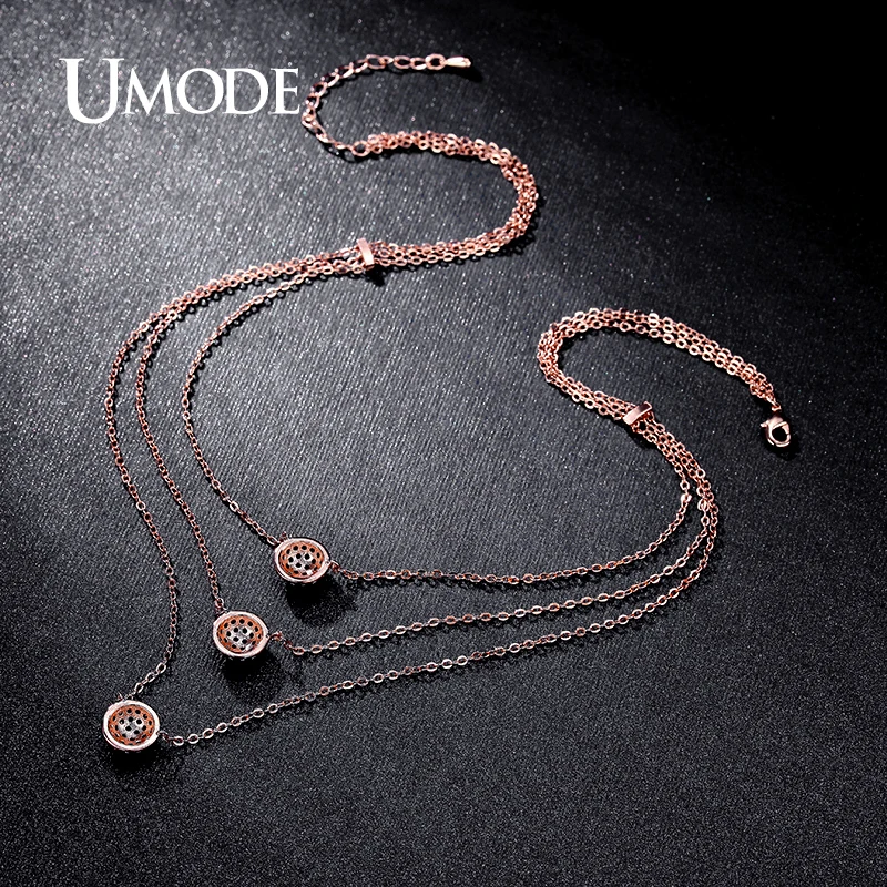 Многослойное ожерелье UMODE из редкого черного кубического циркона выложенное