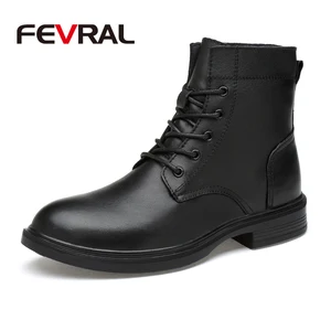 FEVRALНовые мужские ботинки; Сезон осень-зима; Кожаные теплые зимние ботинки в байкерском стиле с мехом и плюшевой подкладкой; Классические мужские повседневные ботильоны в винтажном стиле
