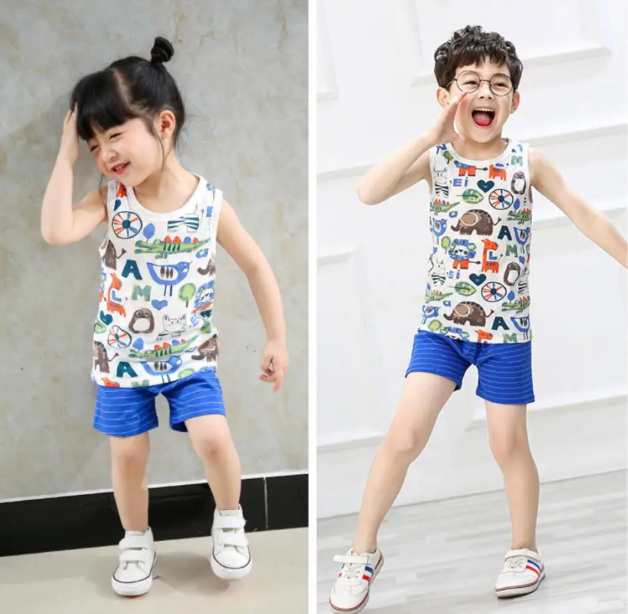 Комплект летней детской одежды для мальчиков и девочек жилет с мультяшным