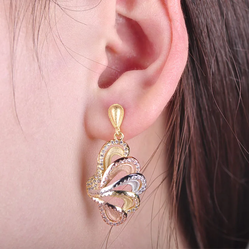 Комплект из колье и серёг с фианитом 3 цвета|Ювелирные наборы| |